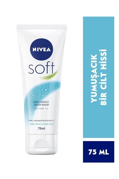 Nivea Soft Krem 75ml , Nemlendirici Bakım Kremi, Yüz, Vücut, El, Jojoba Yağı ve E Vitamini ile Cilt Bakımı