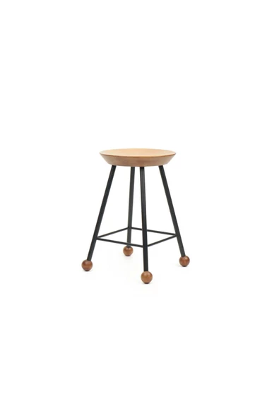 Tabure Sandalye 47 Cm Yuvarlak Oturma Yeri Bar Taburesi Ahşap Demir Ayaklı Ahşap Topuzlu - 5