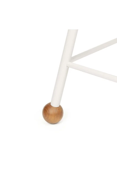 Tabure Sandalye 47 Cm Beyaz Bar Taburesi Döşemeli Demir Ayaklı Ahşap Topuzlu Modern Rahat - 2