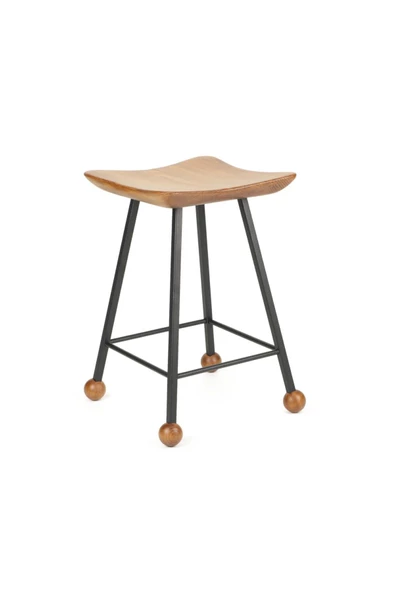 Tabure Sandalye Bar Taburesi 47 Cm Kavisli Kare Oturma Yeri Kare Demir Ahşap Topuz - 5