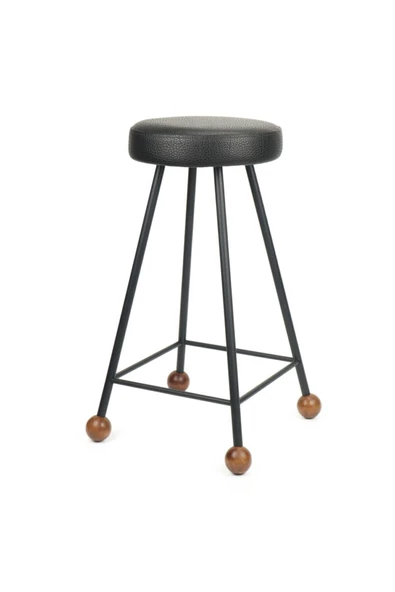 Tabure Sandalye Bar Taburesi Döşemeli Demir Ayaklı Ahşap Topuzlu Modern Rahat 65 Cm - 2