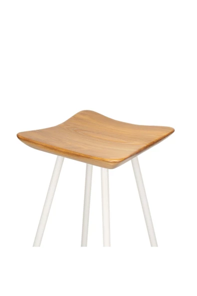 Tabure Sandalye 75 Cm Beyaz Cm Kavisli Kare Oturma Yeri Bar Taburesi Ahşap Demir Ayaklı - 2