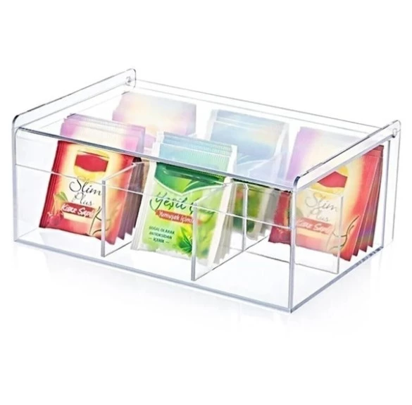 Çay Kutusu 6 Bölmeli Kapaklı Poşet Bitki Çayı Saklama Kabı