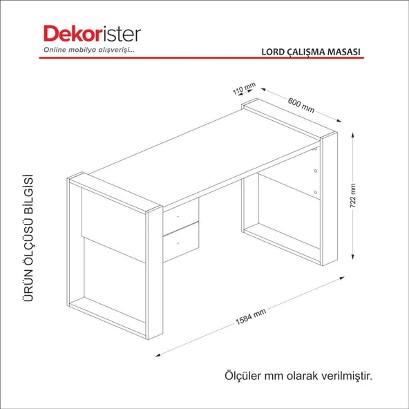 Dekorister Lord Çalışma Masası Beyaz-Ceviz - 9