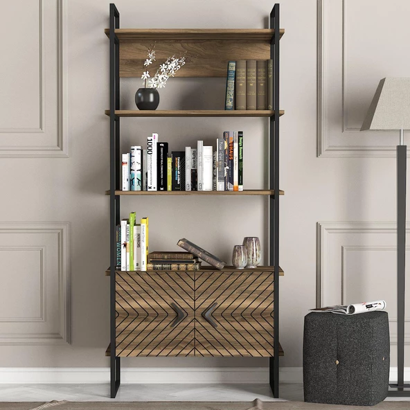 Dekorister Exclusive Scala Demir Kitaplık Ceviz - 2