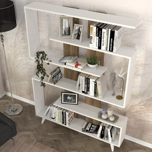 Dekorister Rain Kitaplık Beyaz-Ceviz - 3