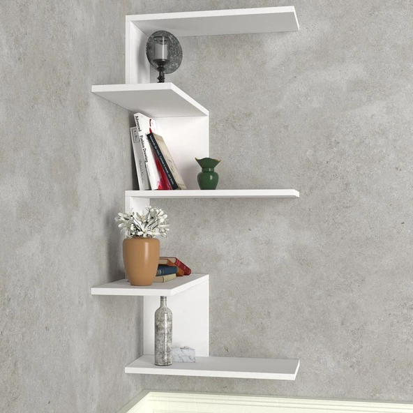 Dekorister Caniko Köşe Duvar Rafı Beyaz - 3