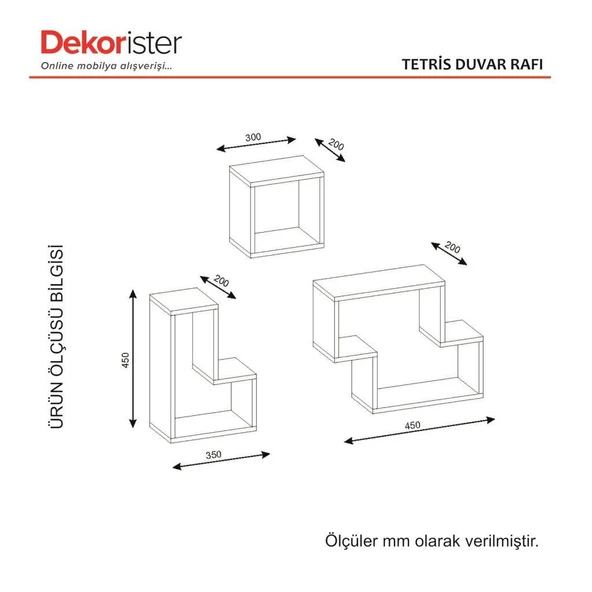 Dekorister Tetris Duvar Rafı Beyaz - 5