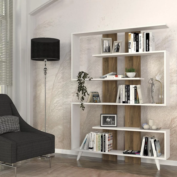 Dekorister Rain Kitaplık Beyaz-Ceviz - 2