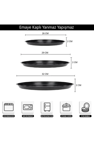 Kapris 3 Lü Emaye Pizza Fırın Tepsi Seti 26-29-32 Cm KAP-536 - Resim 3