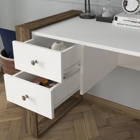 Dekorister Lord Çalışma Masası Beyaz-Ceviz - 5