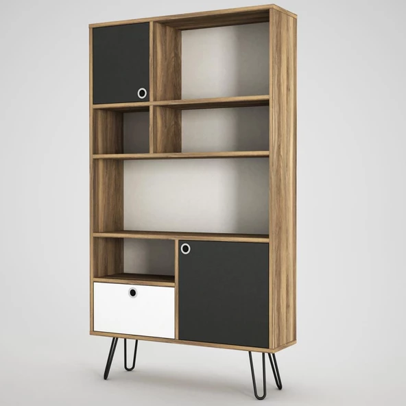 Dekorister Exclusive Karamel Kitaplık Ceviz-Antrasit - 4
