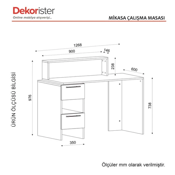 Dekorister Mikasa Çalışma Masası Beyaz-Bohça - 4