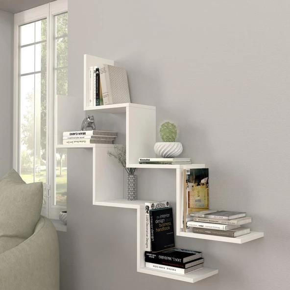 Dekorister Zig Zag Kitaplık Beyaz - 4