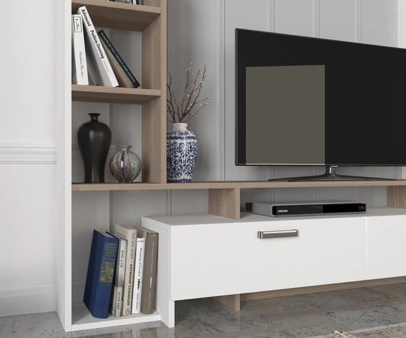 Dekorister Şimal Kitaplıklı Tv Ünitesi Beyaz-Cordoba - 4