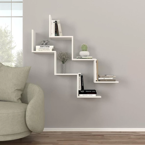 Dekorister Zig Zag Kitaplık Beyaz - 2