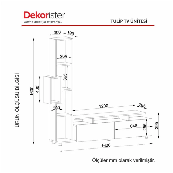 Dekorister Tulip Kitaplıklı Tv Ünitesi Beyaz - 6