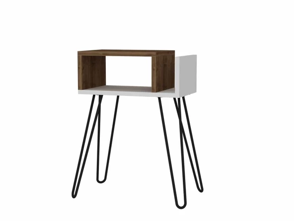 Dekorister Kristal Metal Ayaklı Yan Sehpa Beyaz-Ceviz - 3