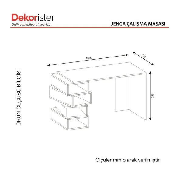 Dekorister Jenga Çalışma Masası Beyaz-Ceviz - 9