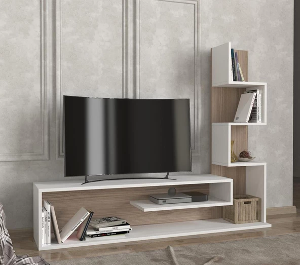 Dekorister Metehan Kitaplıklı Tv Ünitesi Beyaz-Cordoba - Resim 2