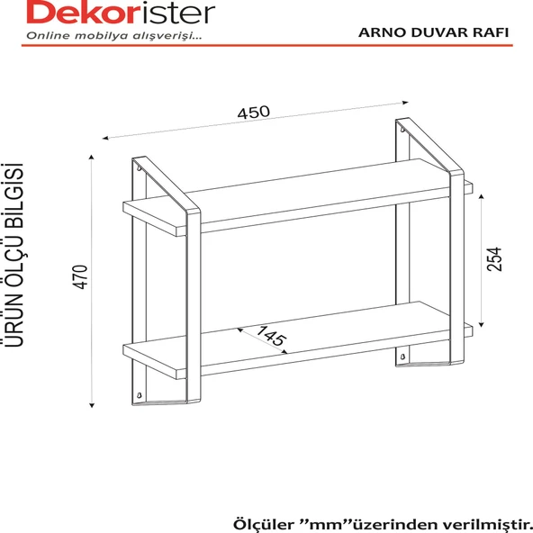 Dekorister Arno Duvar Rafı Ceviz - 5