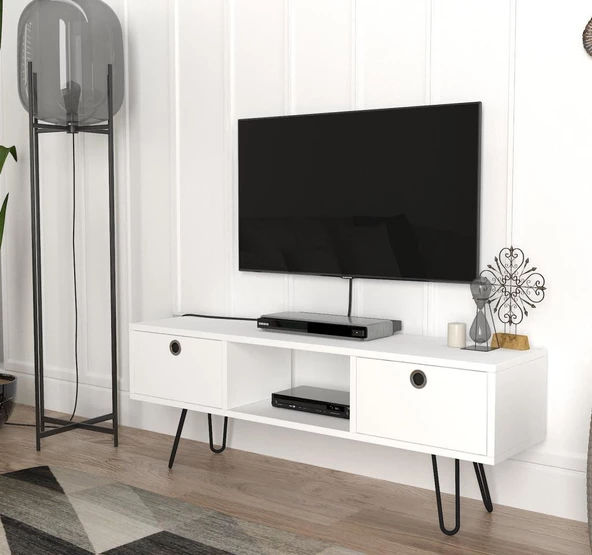 Dekorister Moda Metal Ayaklı Tv Ünitesi Beyaz