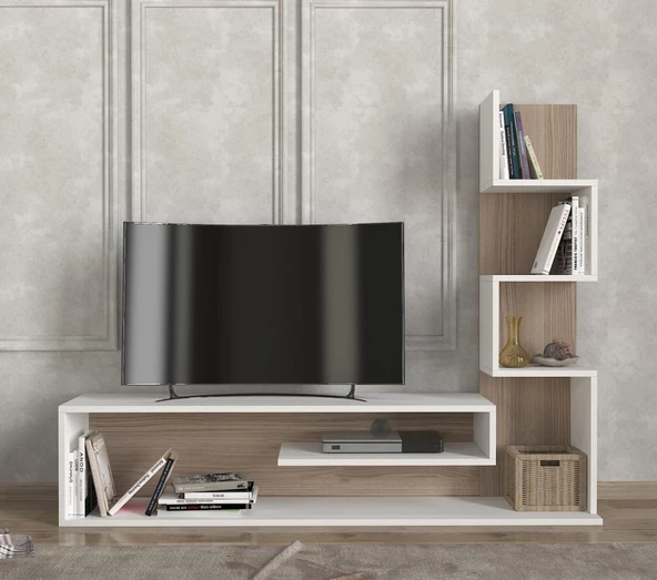 Dekorister Metehan Kitaplıklı Tv Ünitesi Beyaz-Cordoba ürün görseli