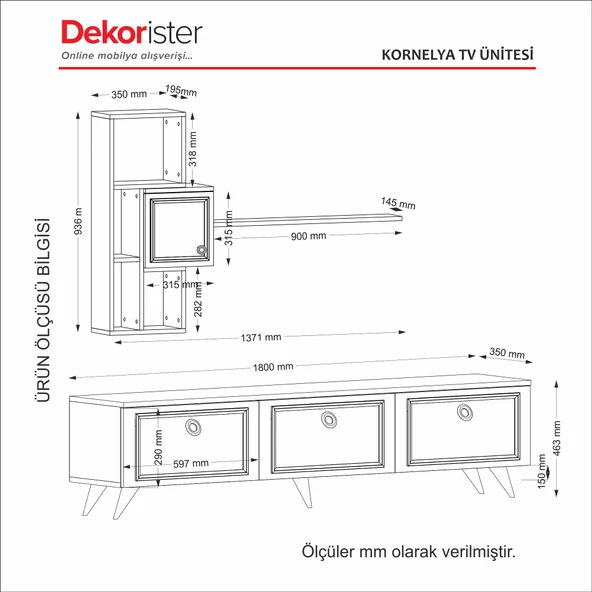 Dekorister Exclusive Kornelya Tv Ünitesi Beyaz - Resim 8