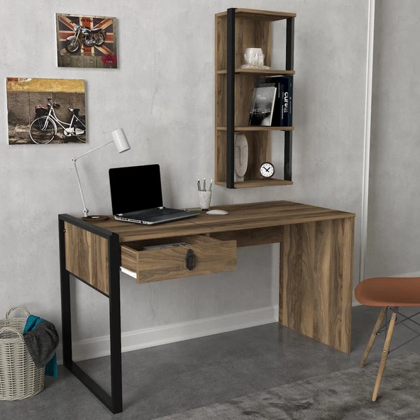 Dekorister Exclusive Lost Çalışma Masası + Duvar Rafı Ceviz - 3