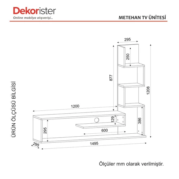 Dekorister Metehan Kitaplıklı Tv Ünitesi Beyaz-Cordoba - Resim 5