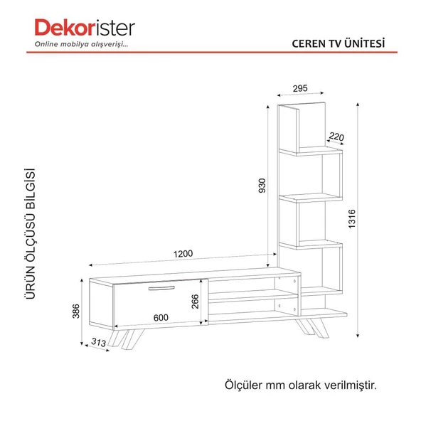 Dekorister Ceren Kitaplıklı Tv Ünitesi Beyaz-Cordoba - 8