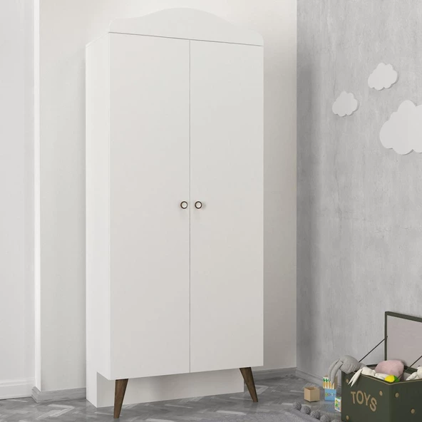 Dekorister Lora Baby 2 Kapaklı Dolap  Bebek Odası Gardrop Beyaz - Ceviz - 2
