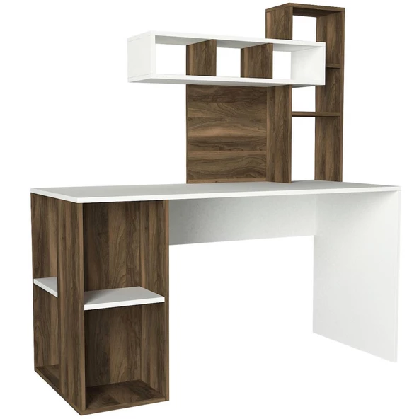 Dekorister Coral Kitaplıklı Çalışma Masası Beyaz-Ceviz - 3