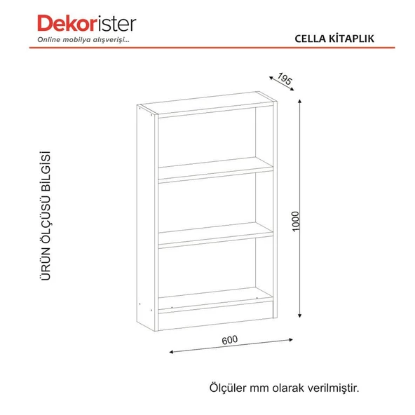 Dekorister Cella 3 Raflı Kitaplık Beyaz - 7