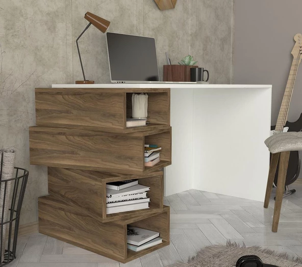 Dekorister Jenga Çalışma Masası Beyaz-Ceviz - 2