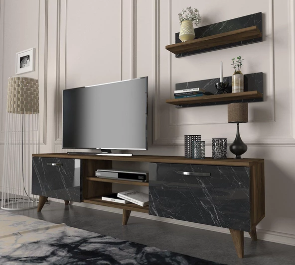 Dekorister Ayden Tv Ünitesi Ceviz-Mermer