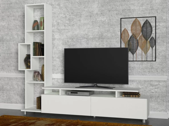 Dekorister Tulip Kitaplıklı Tv Ünitesi Beyaz - 2