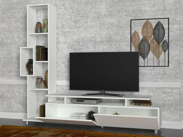 Dekorister Tulip Kitaplıklı Tv Ünitesi Beyaz - 3