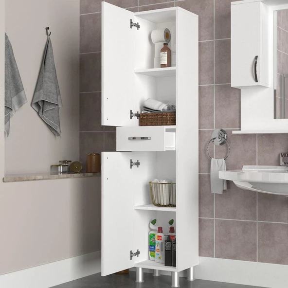 Dekorister Selin 2 Kapak 1 Çekmeceli Banyo Boy Dolabı Beyaz - 2