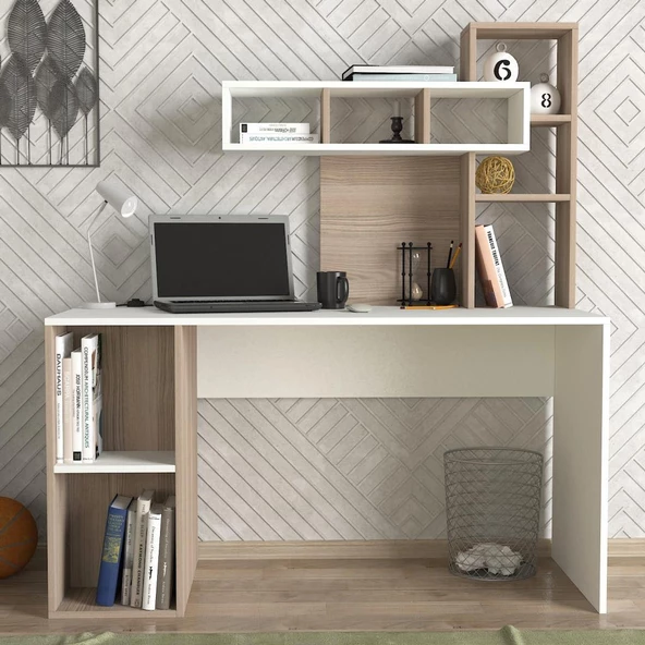 Dekorister Coral Kitaplıklı Çalışma Masası Beyaz-Cordoba - 2