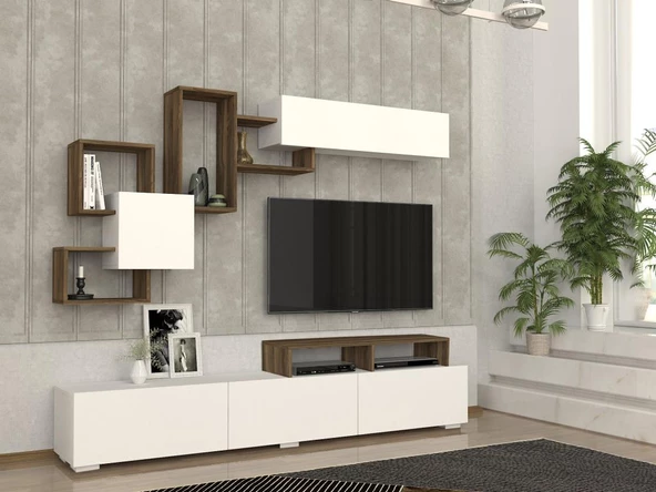 Dekorister Elit Tv Ünitesi Beyaz-Ceviz