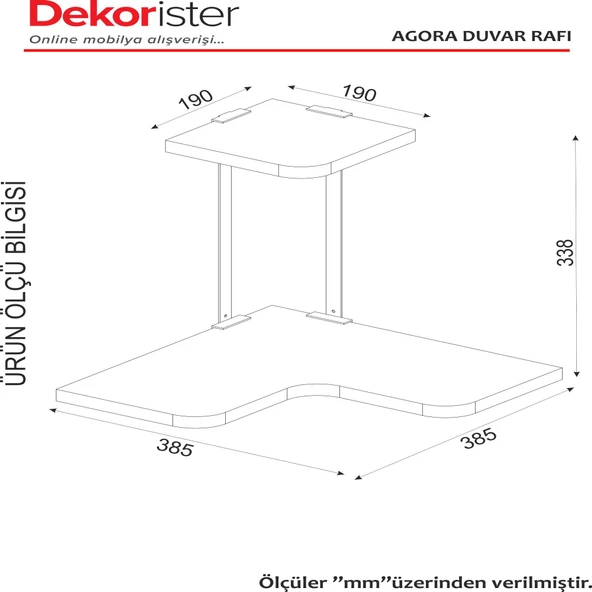Dekorister Agora Köşe Duvar Rafı Ceviz - 5