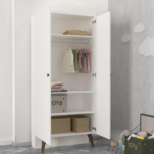Dekorister Lora Baby 2 Kapaklı Dolap  Bebek Odası Gardrop Beyaz - Ceviz - 3