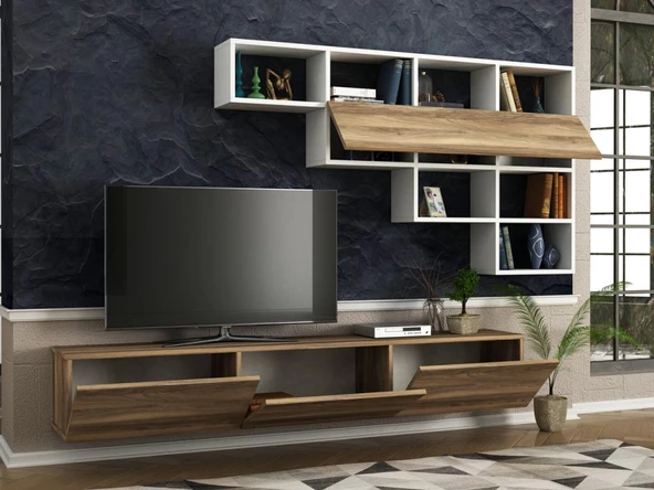 Dekorister Damla Tv Ünitesi Beyaz-Ceviz - 3