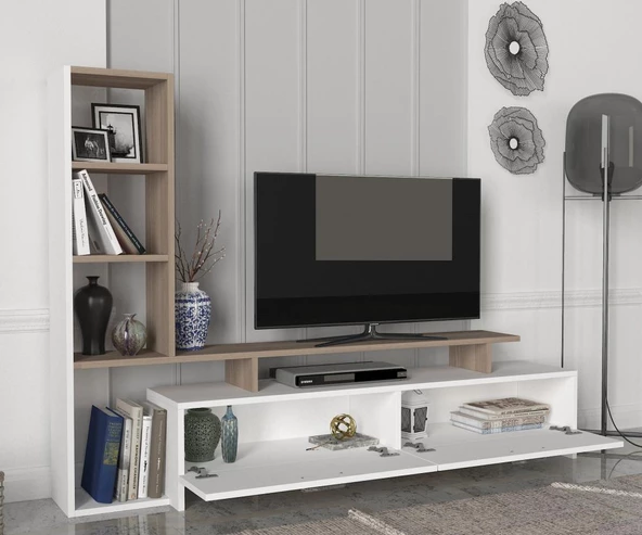 Dekorister Şimal Kitaplıklı Tv Ünitesi Beyaz-Cordoba - 3