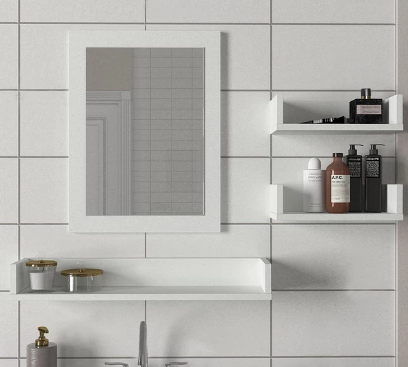 Dekorister Simon Banyo Üst Dolabı Aynalı Etajer Beyaz
