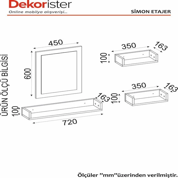 Dekorister Simon Banyo Üst Dolabı Aynalı Etajer Beyaz - 5