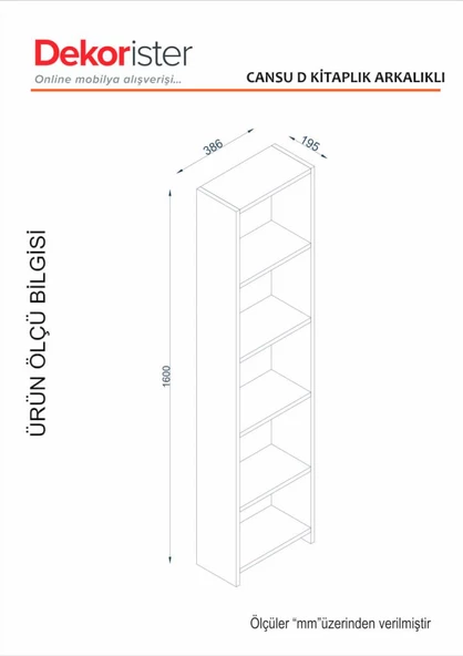 Dekorister Cansu D 5 Raflı Kitaplık Beyaz - 6