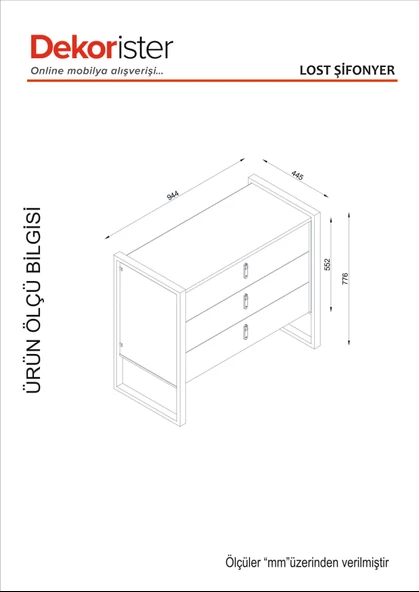 Dekorister Exclusive Lost Metal 3 Çekmeceli Şifonyer Ceviz - 7