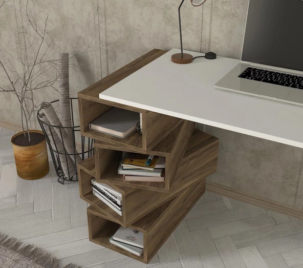 Dekorister Jenga Çalışma Masası Beyaz-Ceviz - 5